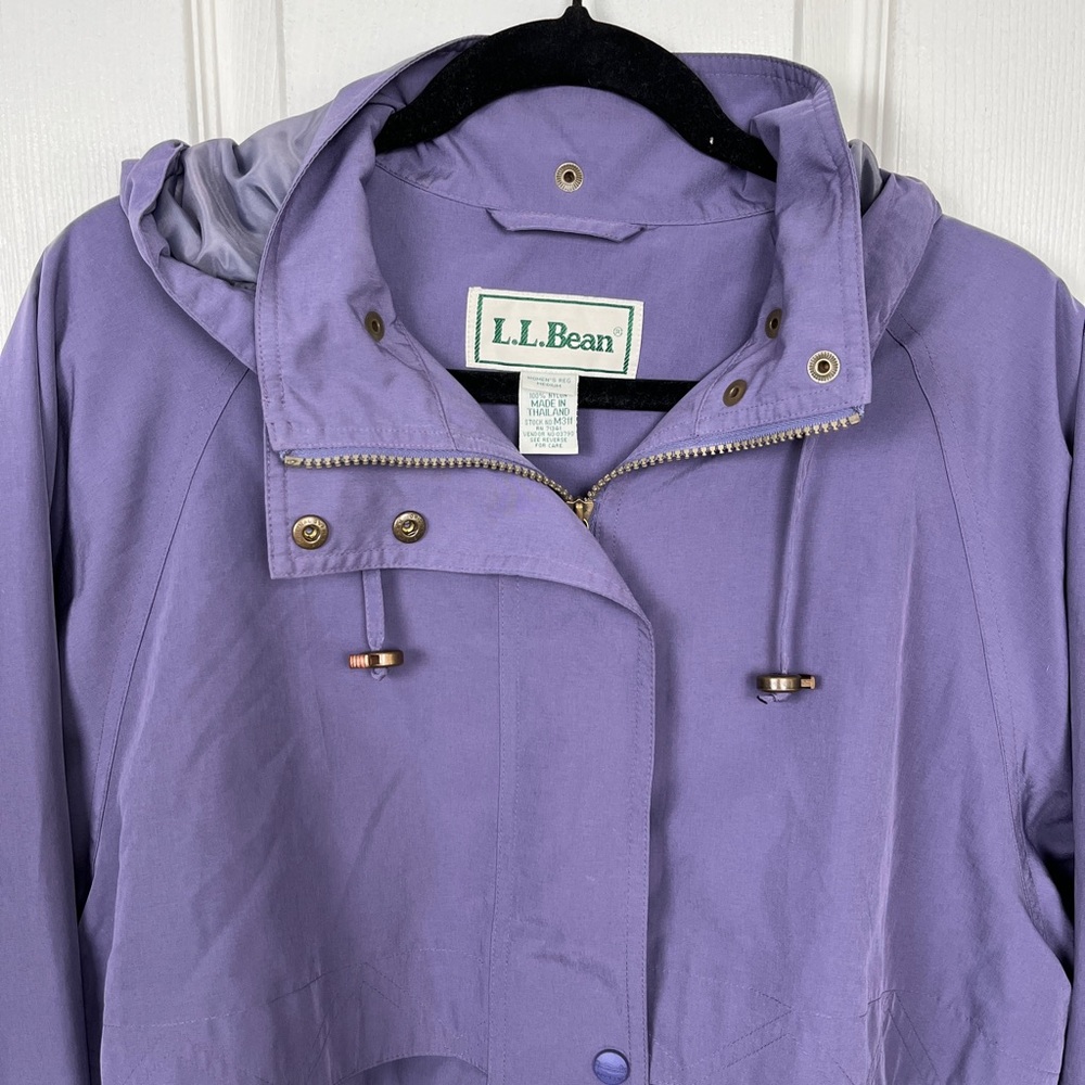LL Bean Women's Med Long Hooded (Removable) Trench Coat Raincoat Overcoat M311